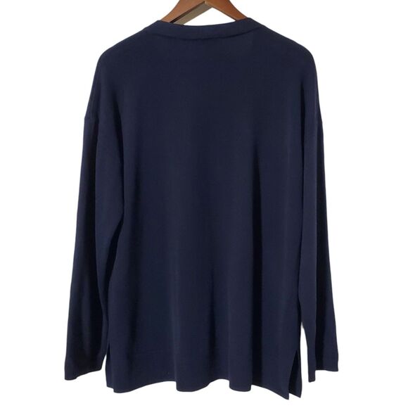 Talbots Navy Blue Cardigan Sweater Size XL V-Neck Button Up Cotton Rayon Womens - Picture 3 of 7